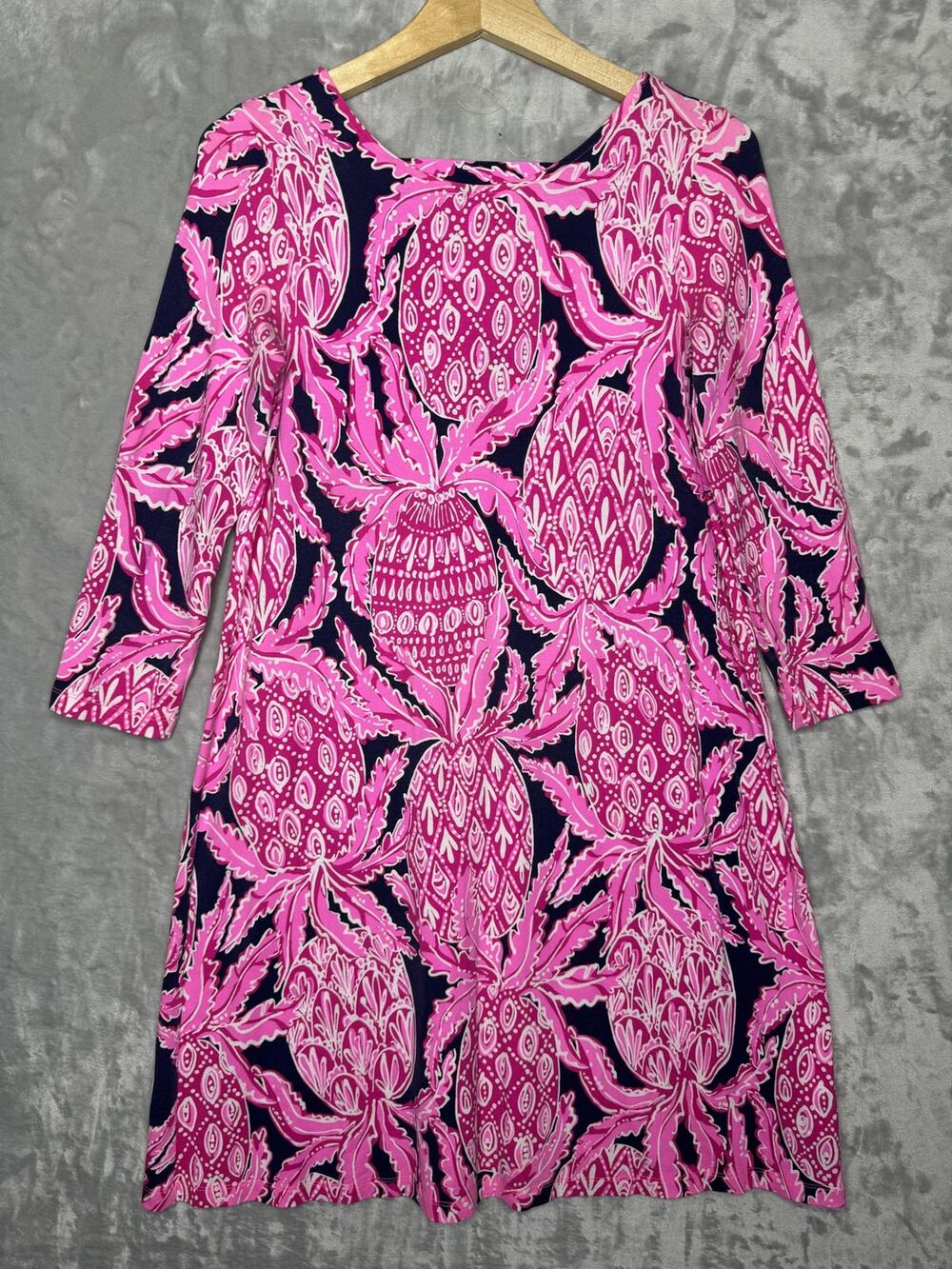 Lilly Pulitzer Dress Womens Small Pink Pineapple Print Cutout Back Jersey Knit
